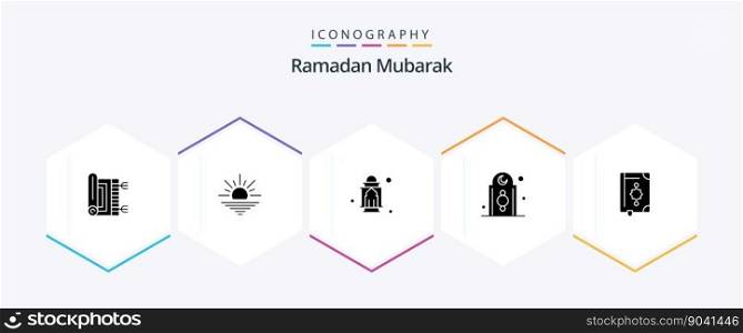 Ramadan 25 Glyph icon pack including tower. eid. open. decoration. moon