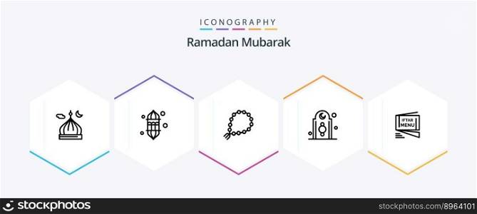 Ramadan 25 Line icon pack including islam. decoration. l&. muslim. pray
