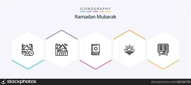 Ramadan 25 Line icon pack including morning. sun. moon. star. islam