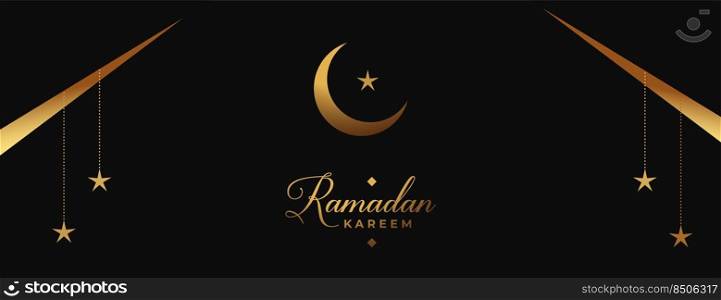ramadan and eid banner in black and golden colors
