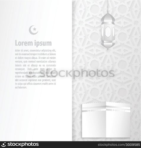 ramadan backgrounds vector with Kaaba on Arabic pattern white background
