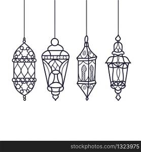 Ramadan celebration vintage engraved illustration, lantern hand drawn