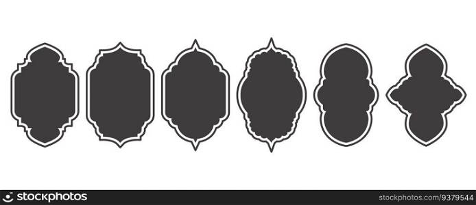 Ramadan frame shape. Islamic window and door icons set. Arabic oriental arches. Silhouettes of arabesque traditional templates. Vector.. Ramadan frame shape. Islamic window and door icons set. Arabic oriental arches. Silhouettes of arabesque traditional templates. Vector