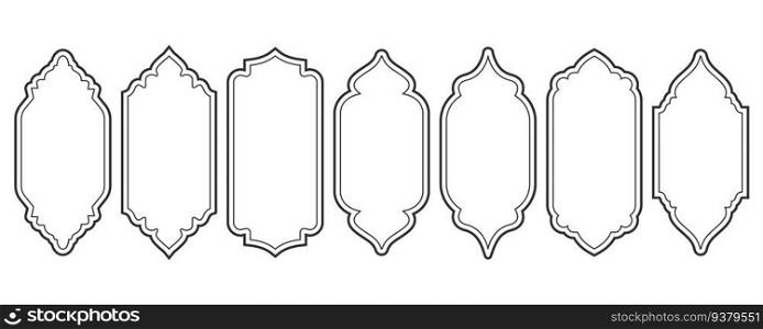 Ramadan frame shapes. Outline vector islamic arch and door. Muslim ornament label. Design elements isolated on white background. Traditional vintage symbols.. Ramadan frame shapes. Outline vector islamic arch and door. Muslim ornament label. Design elements isolated on white background. Traditional vintage symbols