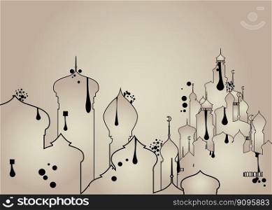 Ramadan Graffiti background with traditional Arabic Style Architectures. Abstract modern holiday street art decoration performed in urban painting style.