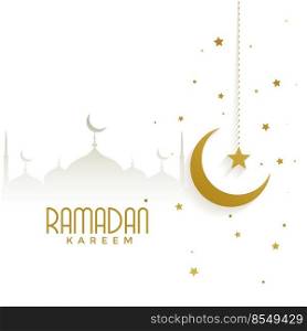 ramadan kareem background with mosque and golden moon