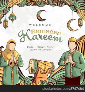 ramadan kareem celebration hand drawn illustration