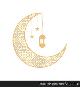Ramadan kareem decorative moon, stars and lantern isolated on white background. Elegant gold ramadan kareem design. Vector stock