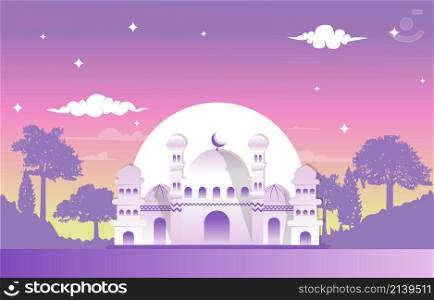 Ramadan Kareem Eid Mubarak Mosque Nature Islamic Celebration Illustration