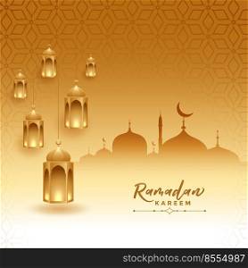 ramadan kareem festival card with mosque and lamps