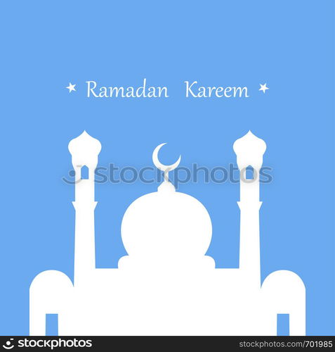 Ramadan Kareem greeting card in flat design. White mosque on blue background. Eps10. Ramadan Kareem greeting card in flat design. White mosque on blue background