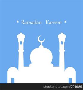 Ramadan Kareem greeting card in flat design. White mosque on blue background. Eps10. Ramadan Kareem greeting card in flat design. White mosque on blue background