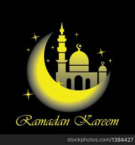 Ramadan Kareem greeting card with half moon gold color illustration art