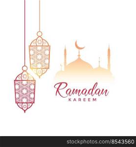 ramadan kareem greeting design with hanging l&s and mosque