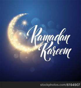 Ramadan Kareem greeting lettering card with moon and stars. Vector illustration. Ramadan Kareem greeting lettering card with moon and stars. Vector illustration EPS10