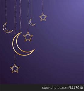 Ramadan kareem greeting template islamic crescent. Vector illustration moon and stars, background