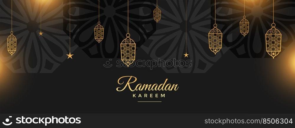 ramadan kareem holy festival banner in black and golden style