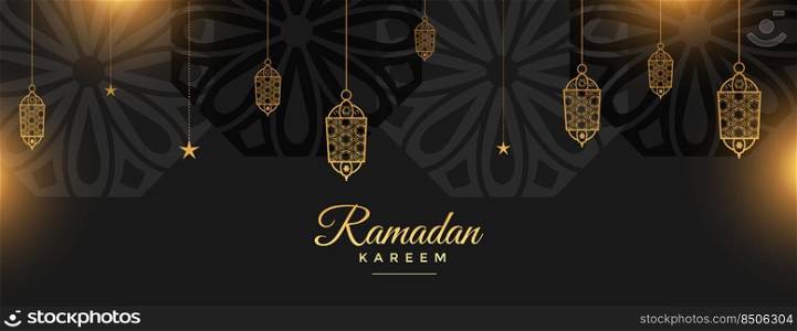 ramadan kareem holy festival banner in black and golden style