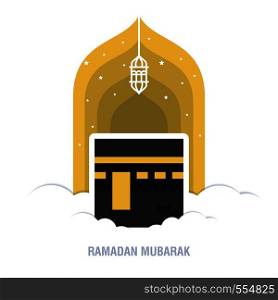 Ramadan Kareem islamic design crescent moon and mosque dome silhouette with arabic pattern and calligraphy