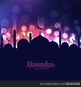 ramadan kareem mosque on bokeh light background