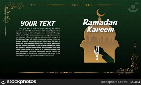 Ramadan Kareem or Eid Mubarak Islamic design background with classic pattern moon and lantern.Eid mubarak greeting card, advertising, invitation ,poster and discount for muslim community.