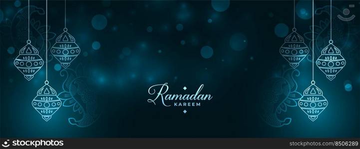 ramadan kareem sparkling banner with lantern decoration