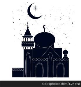 Ramadan Kareem. White Mosque on background of the starry sky. Vector illustration.. Blue mosque.