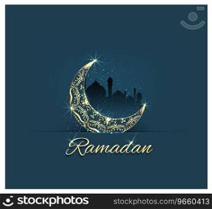 Ramadan kareem with crescent moon gold luxurious Vector Image