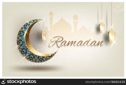 Ramadan kareem with crescent moon gold luxurious Vector Image