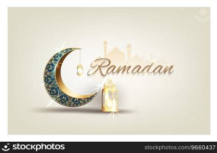Ramadan kareem with golden ornate crescent Vector Image