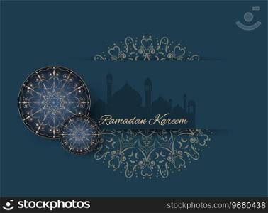 Ramadan kareem with golden ornate crescent Vector Image