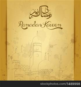 Ramadan kareem with mosque old background.Vector