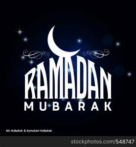 Ramadan Mubarak Simple Typography with Moon on Dark Blue Background