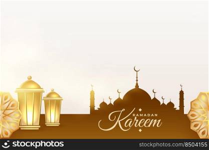 ramadan seasonal banner with mosque and golden lantern