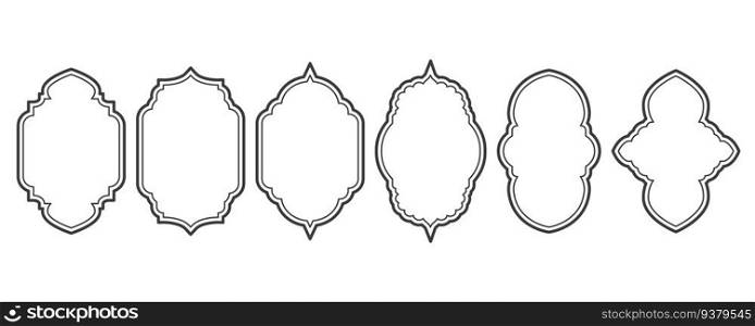 Ramadan window and door frames. Islamic arches with ornament. Oriental design elements. Arabesque and turkish outline labels. Vector decor set.. Ramadan window and door frames. Islamic arches with ornament. Oriental design elements. Arabesque and turkish outline labels. Vector decor set