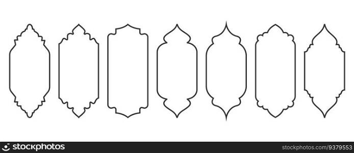 Ramadan window and door shapes frames. Islamic arches with ornament. Oriental design elements. Arabesque and turkish labels. Vector decor set.. Ramadan window and door shapes frames. Islamic arches with ornament. Oriental design elements. Arabesque and turkish labels. Vector decor set