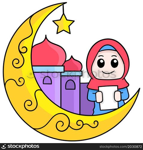 ramadhan kareem banner for beautiful muslim woman wearing hijab