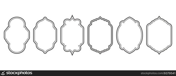 Ramadhan window frame shapes. Vector outline islamic arch and door. Muslim ornament label. Design elements isolated on white background. Traditional vintage symbols for decoration.. Ramadhan window frame shapes. Vector outline islamic arch and door. Muslim ornament label. Design elements isolated on white background. Traditional vintage symbols for decoration