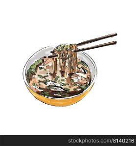 Ramen bowl noodles vector on white background. . Ramen bowl noodles vector 