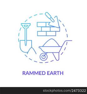 Rammed earth blue gradient concept icon. A<ernative building resource abstract idea thin li≠illustration. Low environmental impact. Isolated outli≠drawing. Myriad Pro-Bold font used. Rammed earth blue gradient concept icon