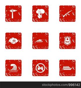 Rampage icons set. Grunge set of 9 rampage vector icons for web isolated on white background. Rampage icons set, grunge style