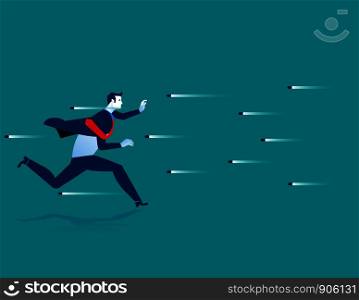 Ran through bullets. Businessman running dodge obstacles. Concept business illustration. Vector flat