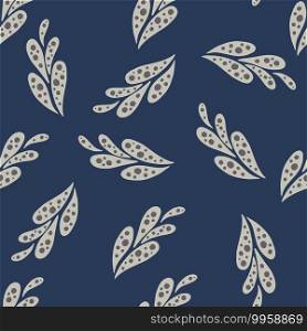 Random abstract seamless pattern with grey colored oraintal cucumber shapes. Navy blue background. Great for fabric design, textile print, wrapping, cover. Vector illustration.. Random abstract seamless pattern with grey colored oraintal cucumber shapes. Navy blue background.
