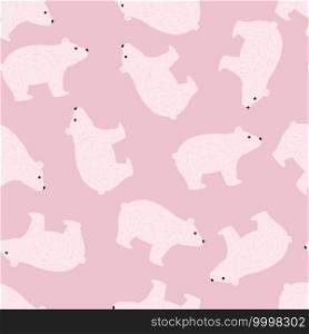 Random animal seamless pattern with cute bear silhouettes print. Pastel pink background. Zoo hand drawn artwork. Perfect for fabric design, textile print, wrapping, cover. Vector illustration.. Random animal seamless pattern with cute bear silhouettes print. Pastel pink background. Zoo hand drawn artwork.