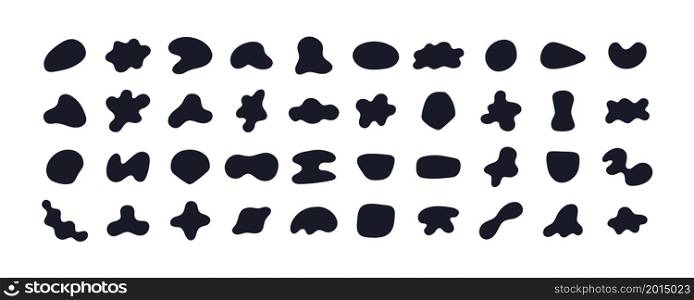Random black abstract shapes. Set of organic blobs of irregular shape. Simple blotch, inkblot. Vector illustration isolated on white backgound.. Random black abstract shapes. Set of organic blobs of irregular shape. Simple blotch, inkblot. Vector illustration isolated on white backgound