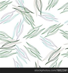Random botanical line shapes seamless pattern isolated on white background. Nature wallpaper. Design for fabric, textile print, wrapping, cover. Vector illustration.. Random botanical line shapes seamless pattern isolated on white background.