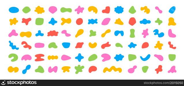 Random color abstract shapes. Set of organic blobs of irregular shape. Simple blotch, inkblot. Vector illustration isolated on white backgound.. Random color abstract shapes. Set of organic blobs of irregular shape. Simple blotch, inkblot. Vector illustration isolated on white backgound