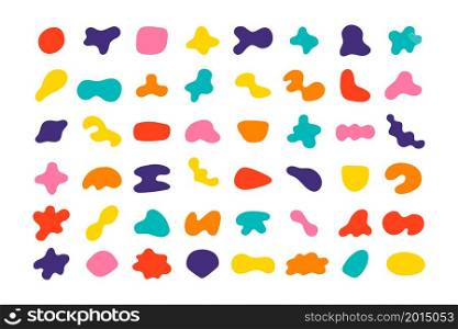 Random color abstract shapes. Set of organic blobs of irregular shape. Simple blotch, inkblot. Vector illustration isolated on white backgound.. Random color abstract shapes. Set of organic blobs of irregular shape. Simple blotch, inkblot. Vector illustration isolated on white backgound