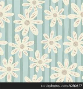 Random ditsy flowers seamless pattern on stripe background. Vintage chamomile print. Retro floral ornament. Pretty botanical backdrop. Design for fabric , textile print, surface, wrapping, cover.. Random ditsy flowers seamless pattern on stripe background. Vintage chamomile print.