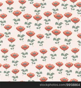 Random ditsy seamless pattern in doodle style with vintage flowers print. Pastel light pink background. Perfect for fabric design, textile print, wrapping, cover. Vector illustration.. Random ditsy seamless pattern in doodle style with vintage flowers print. Pastel light pink background.